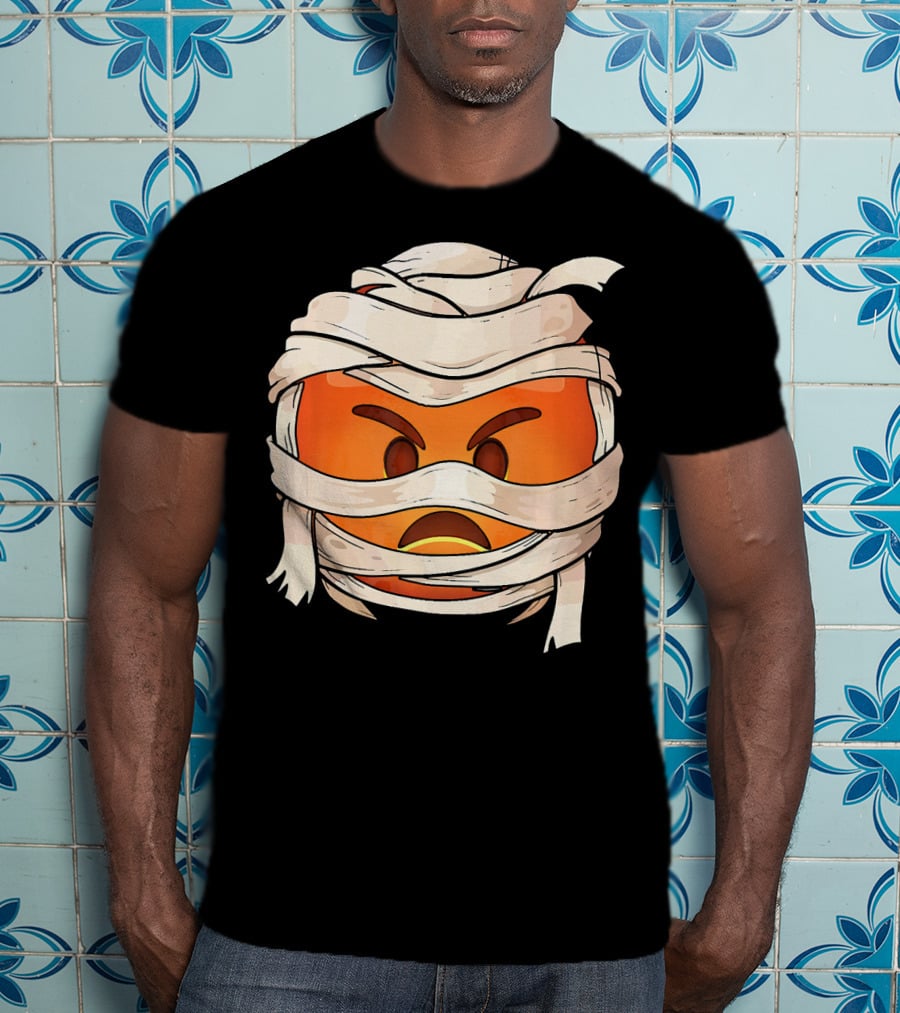 Pouting Face Mummy Emoji Halloween Wrapped In Bandages T-Shirt