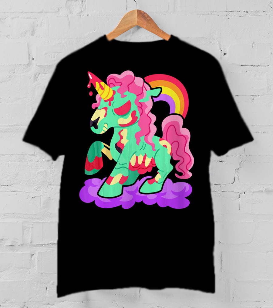 Zombie Unicorn With Rainbow Mane And Tail T-Shirt
