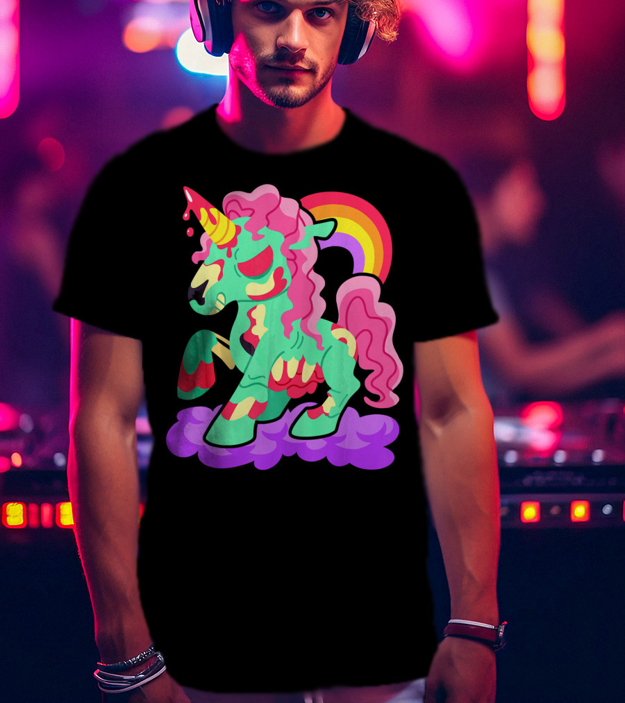 Zombie Unicorn With Rainbow Mane And Tail T-Shirt