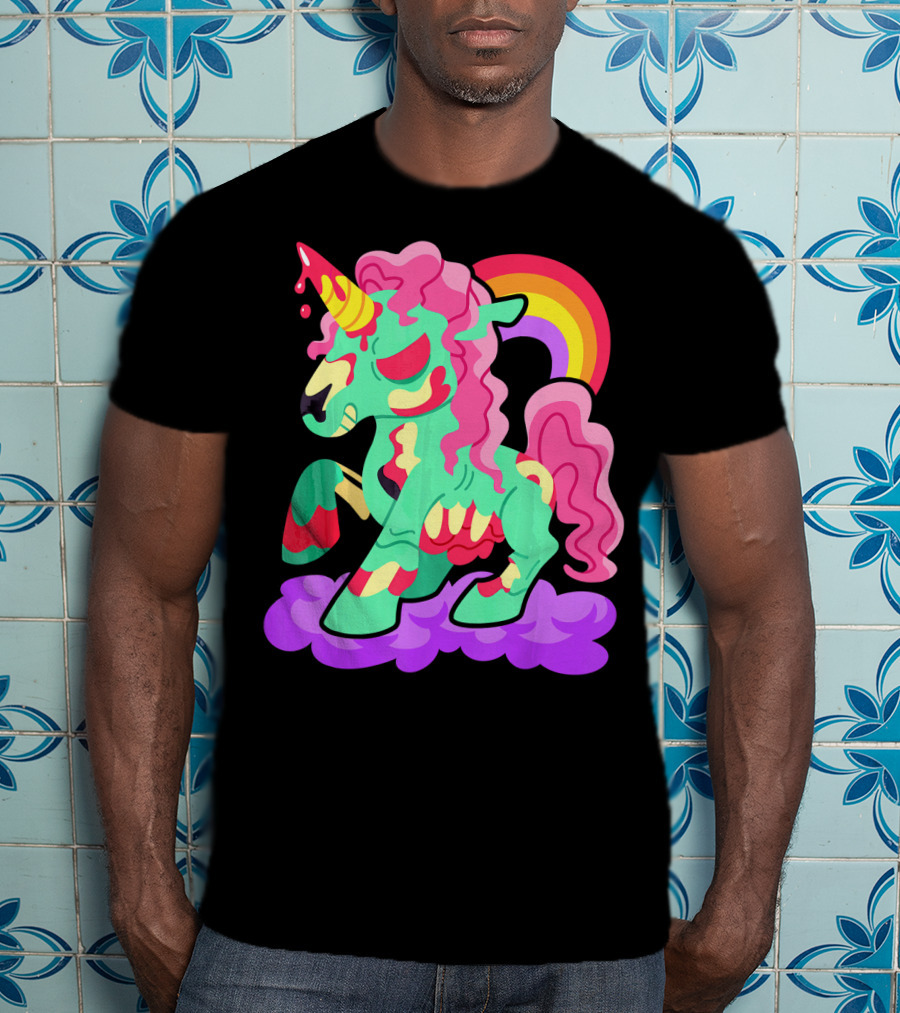 Zombie Unicorn With Rainbow Mane And Tail T-Shirt