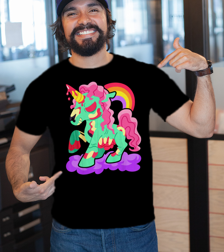 Zombie Unicorn With Rainbow Mane And Tail T-Shirt
