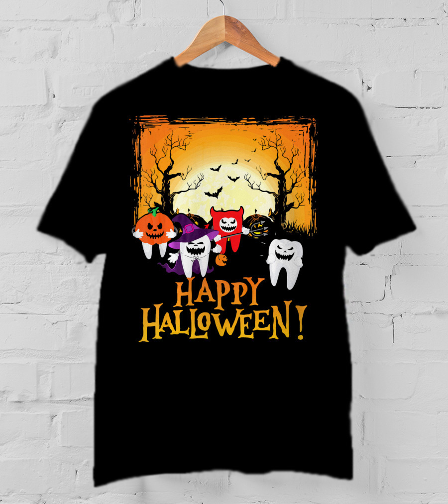 Happy Halloween Funny Teeth And Pumpkins T-Shirt