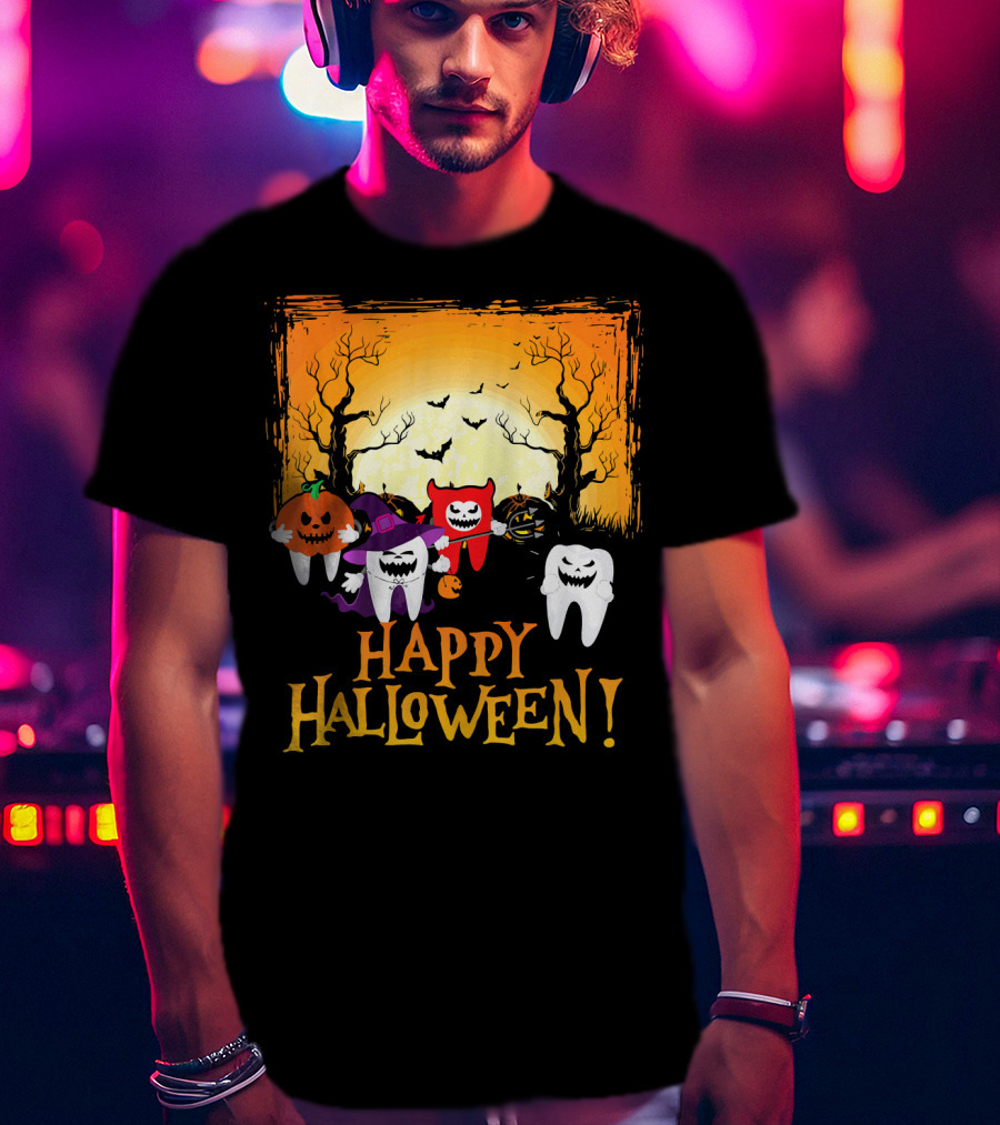 Happy Halloween Funny Teeth And Pumpkins T-Shirt