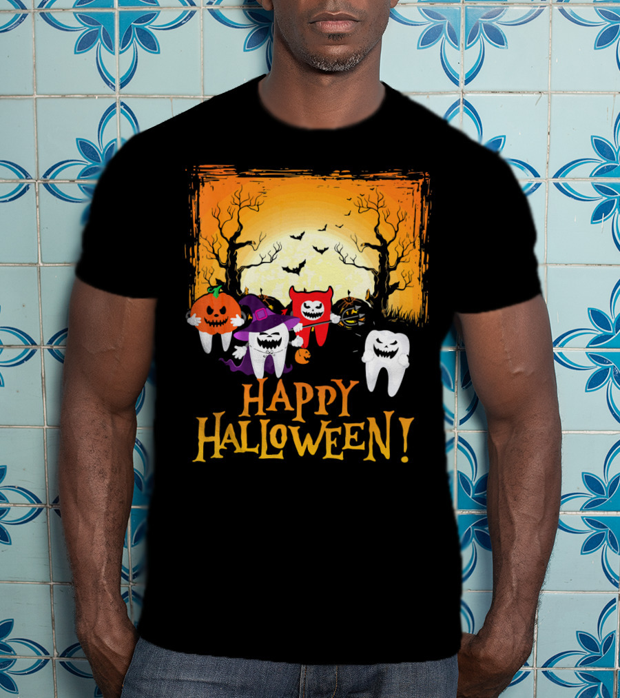 Happy Halloween Funny Teeth And Pumpkins T-Shirt