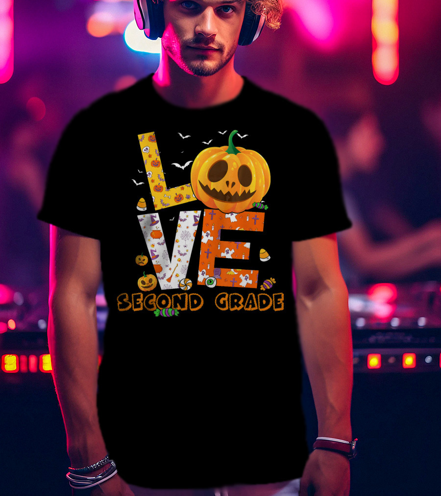Love Second Grade Funny Halloween Pumpkin Kids T-Shirt