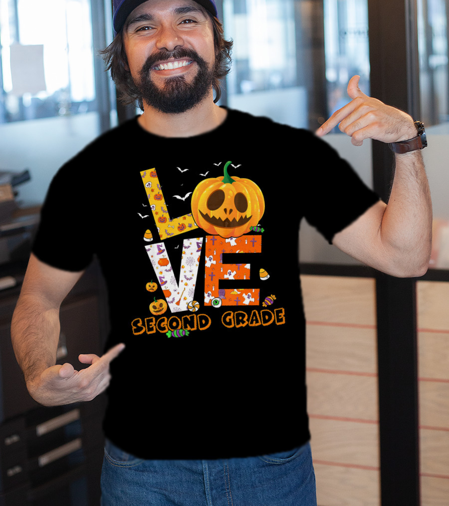 Love Second Grade Funny Halloween Pumpkin Kids T-Shirt