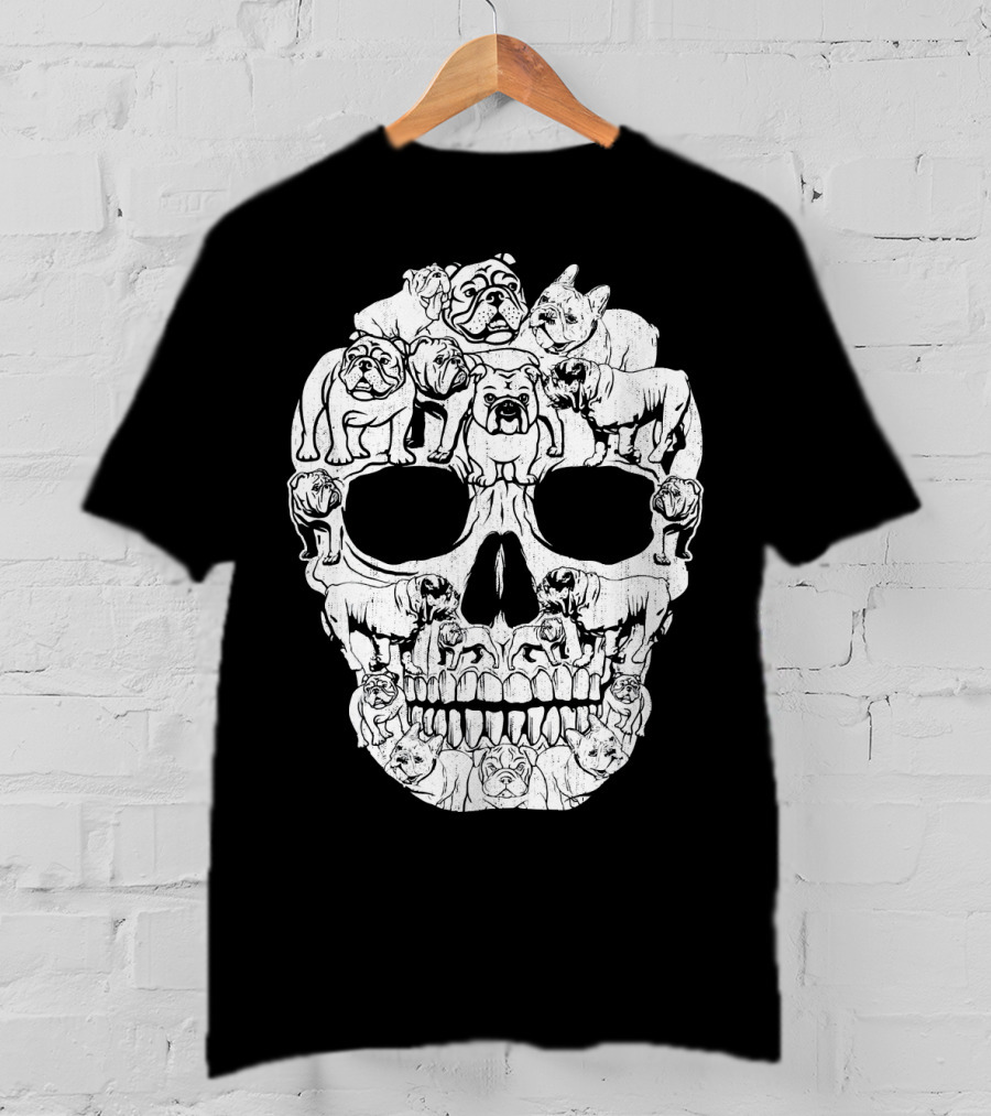 English Bulldog Dog Skull Halloween T-Shirt