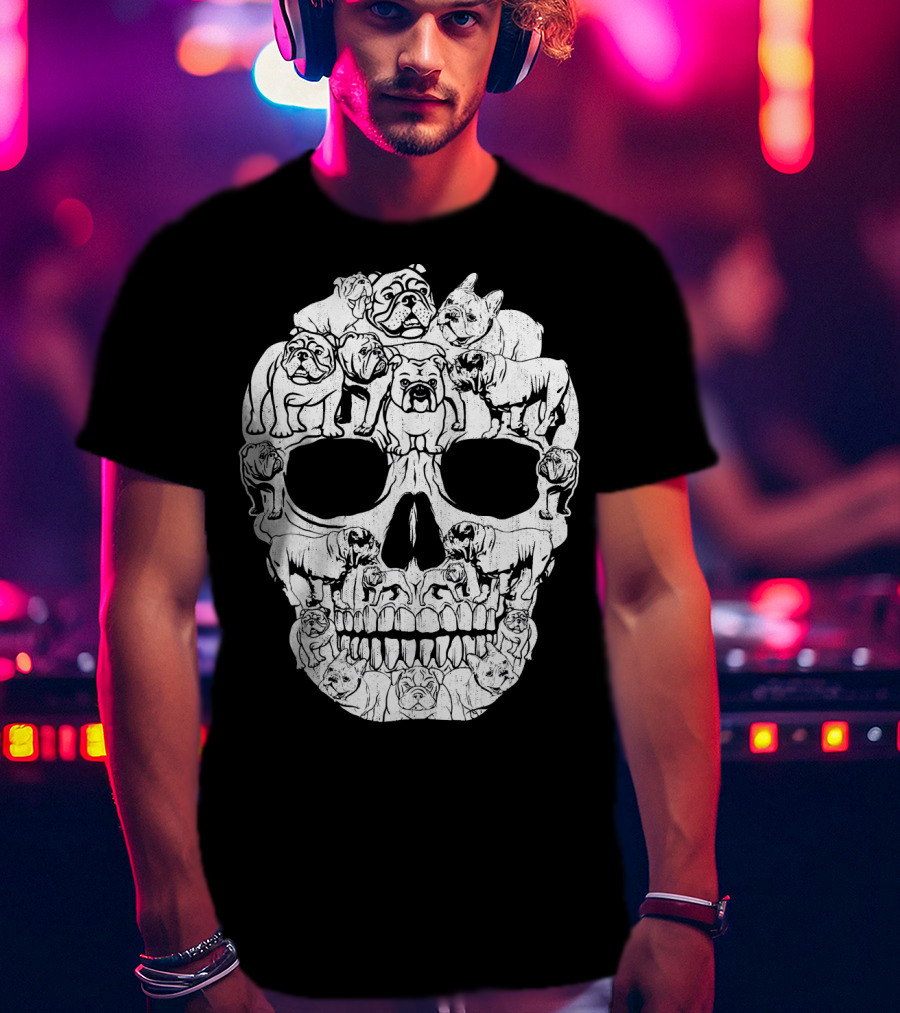 English Bulldog Dog Skull Halloween T-Shirt