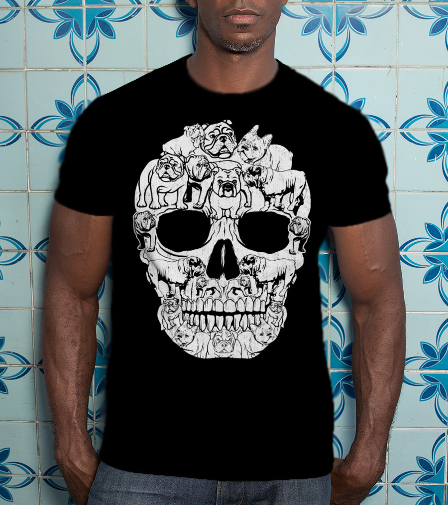 English Bulldog Dog Skull Halloween T-Shirt