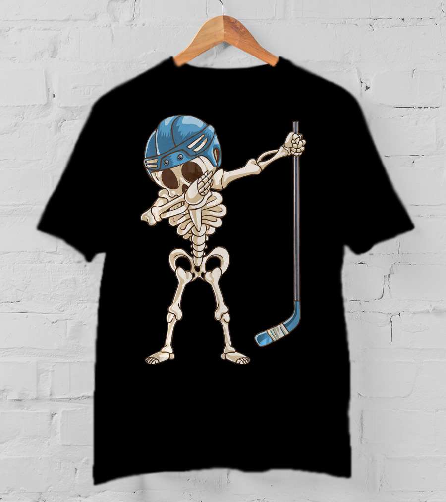 Dabbing Skeleton With Hockey Stick And Helmet T-Shirt