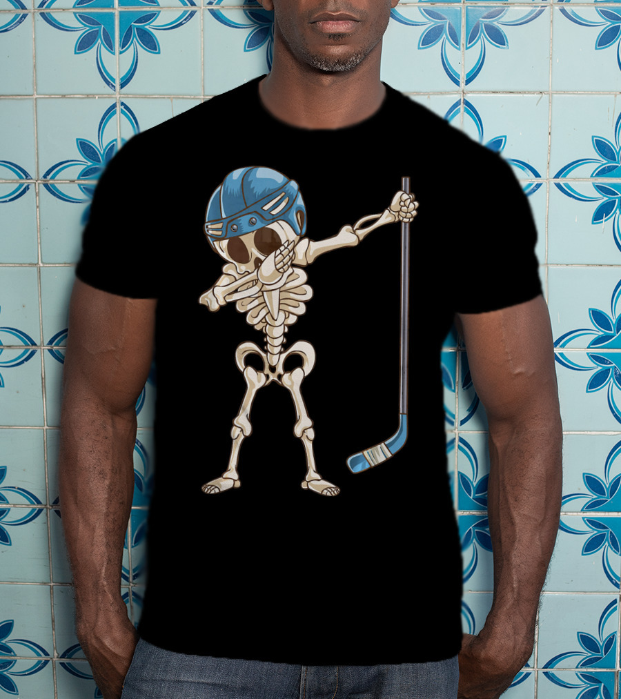 Dabbing Skeleton With Hockey Stick And Helmet T-Shirt