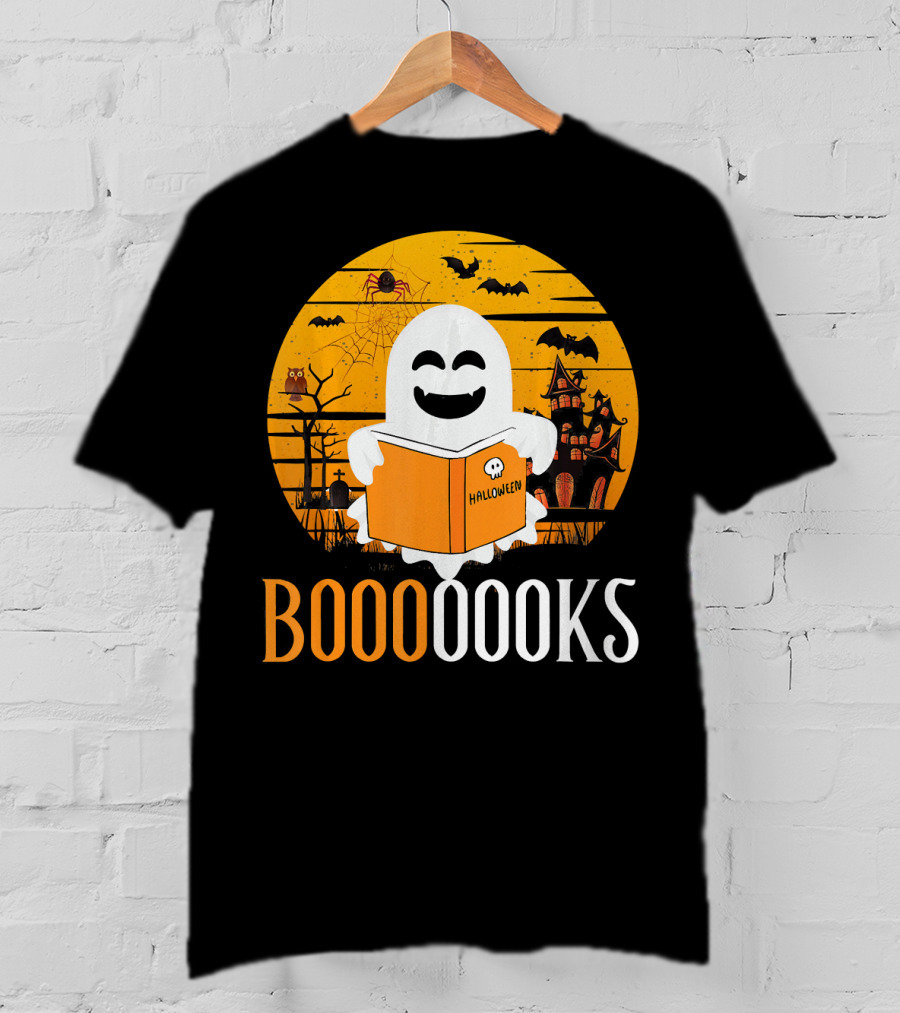 Booooooks Boo Read Books Funny Nerd Halloween Ghost Reading T-Shirt
