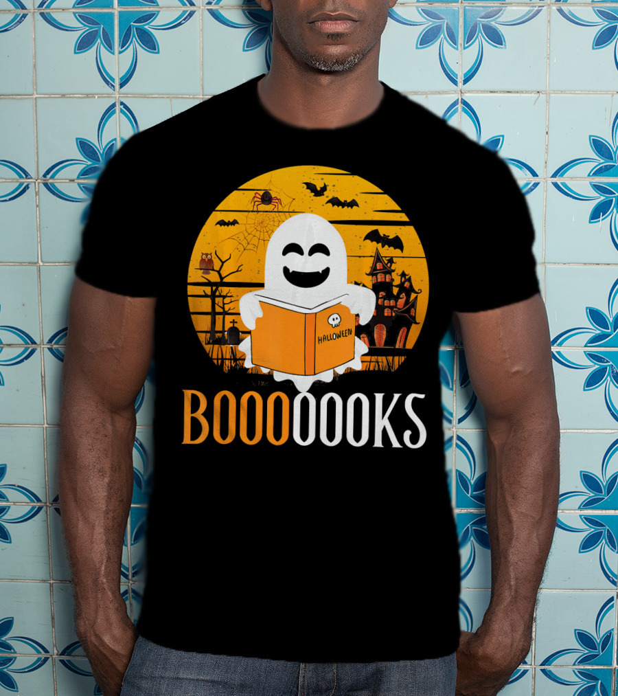 Booooooks Boo Read Books Funny Nerd Halloween Ghost Reading T-Shirt