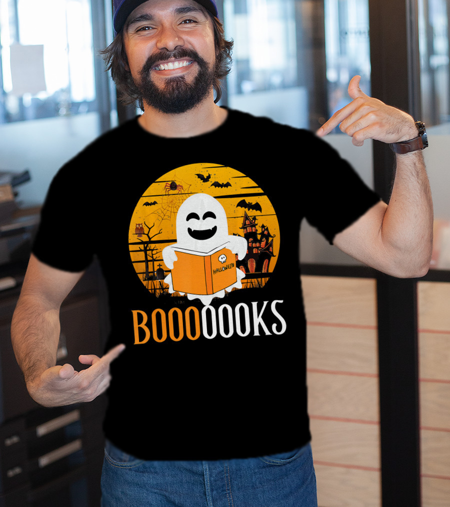 Booooooks Boo Read Books Funny Nerd Halloween Ghost Reading T-Shirt