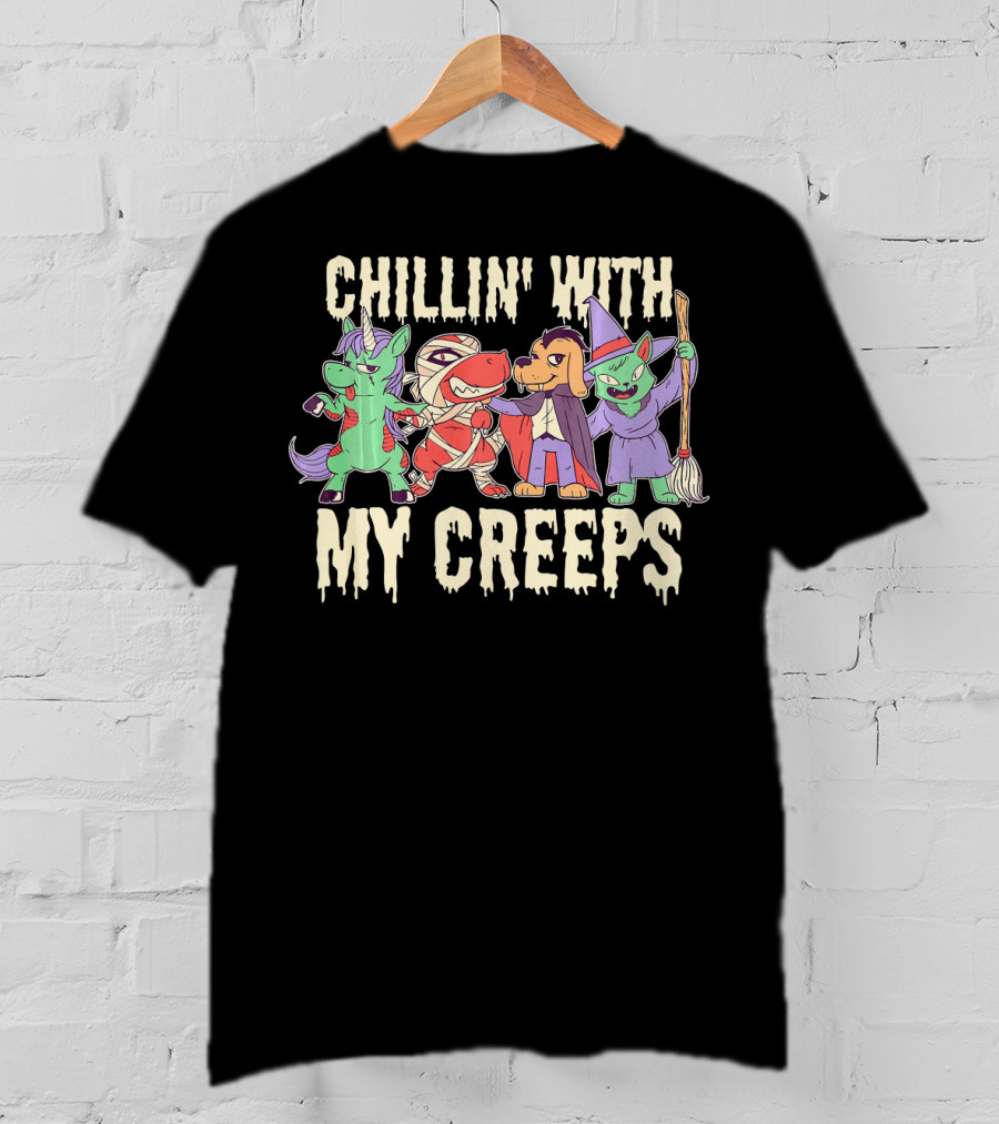 CHILLIN' WITH MY CREEPS Funny Animals Halloween T-Shirt