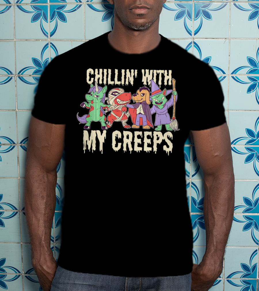 CHILLIN' WITH MY CREEPS Funny Animals Halloween T-Shirt
