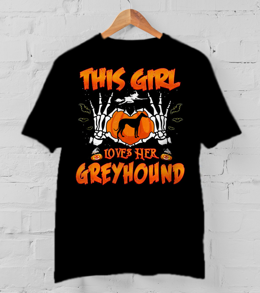 This Girl Loves Her Greyhound Skeleton Halloween Pumpkin T-Shirt