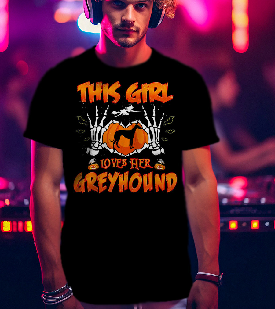 This Girl Loves Her Greyhound Skeleton Halloween Pumpkin T-Shirt
