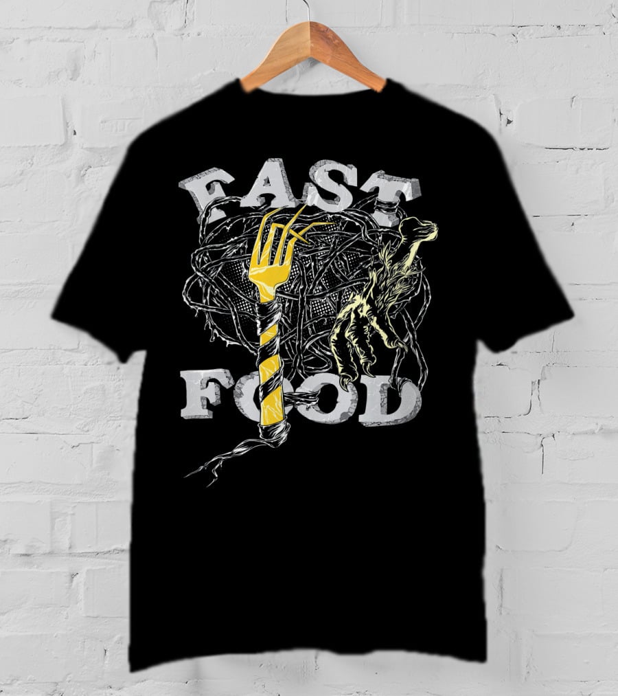 Fast Food Zombie Brains Fork And Hand Horror T-Shirt