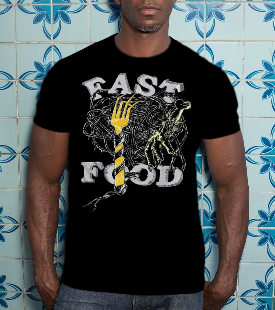 Fast Food Zombie Brains Fork And Hand Horror T-Shirt