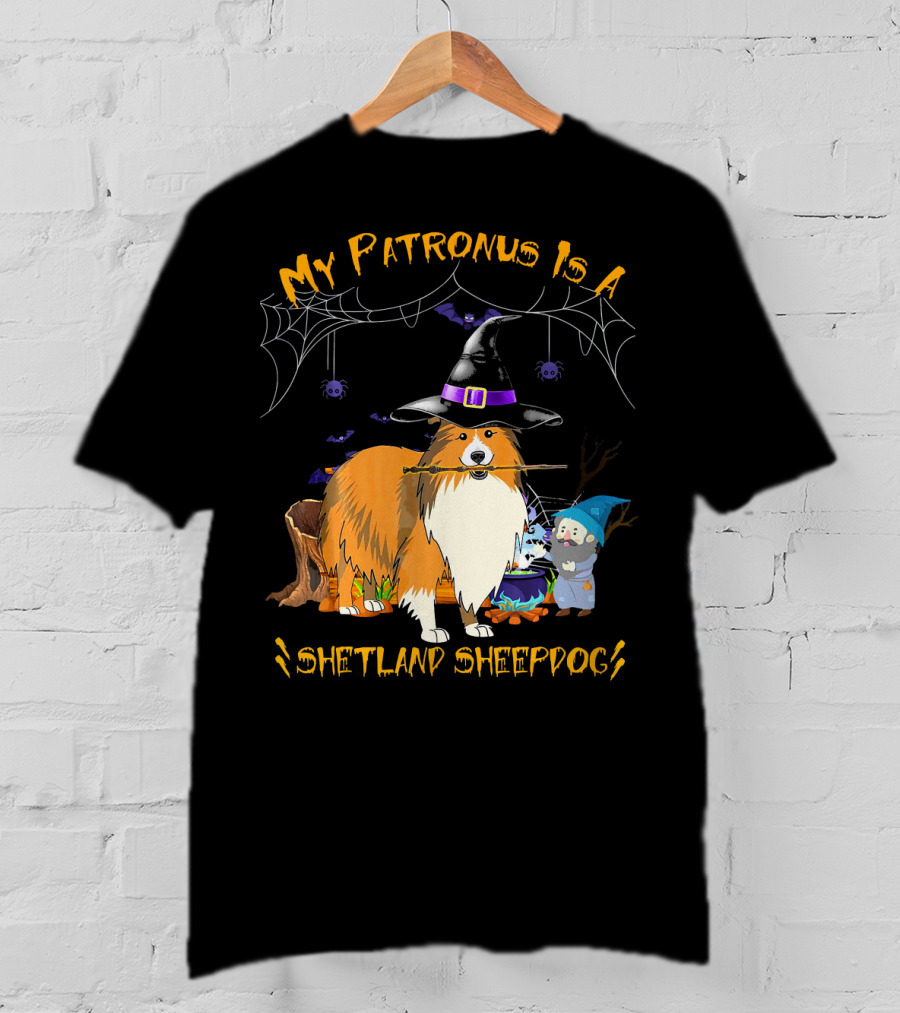 My Patronus Is A Shetland Sheepdog Halloween Witch Hat And Gnome T-Shirt