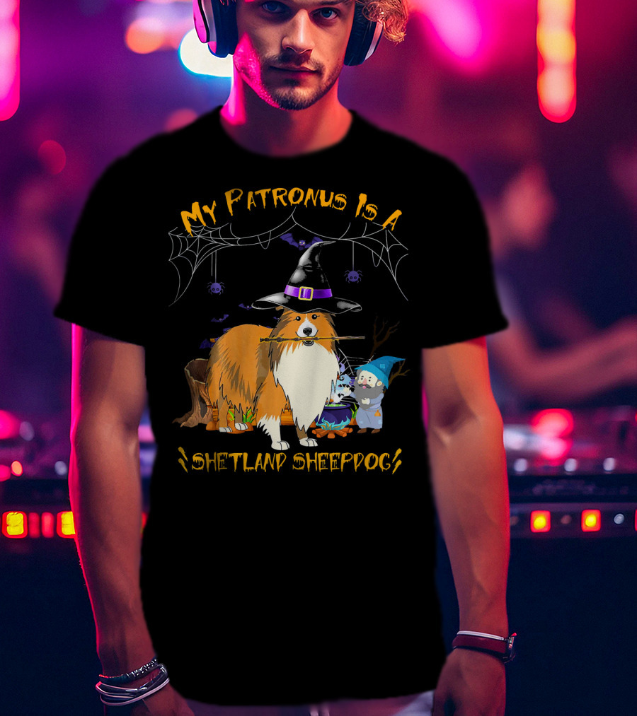 My Patronus Is A Shetland Sheepdog Halloween Witch Hat And Gnome T-Shirt