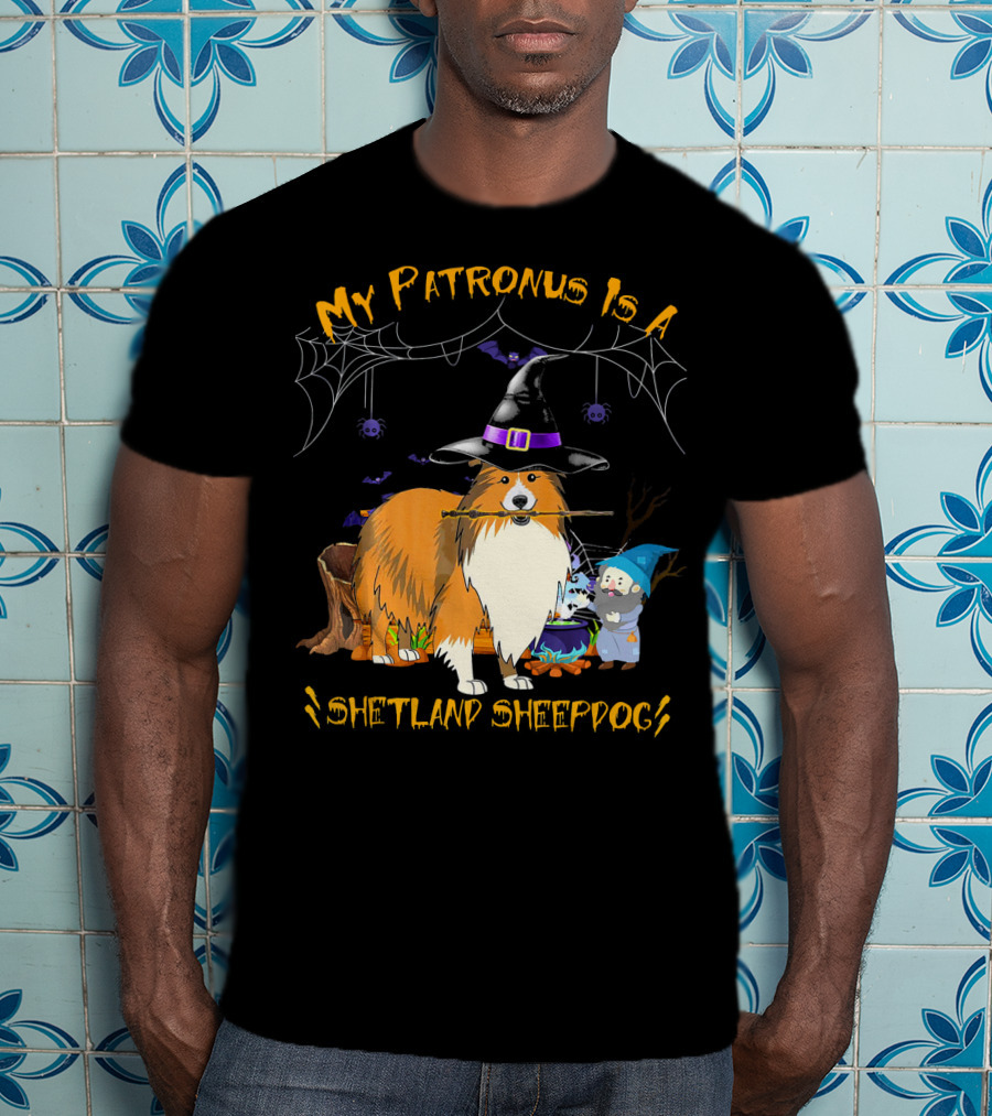 My Patronus Is A Shetland Sheepdog Halloween Witch Hat And Gnome T-Shirt