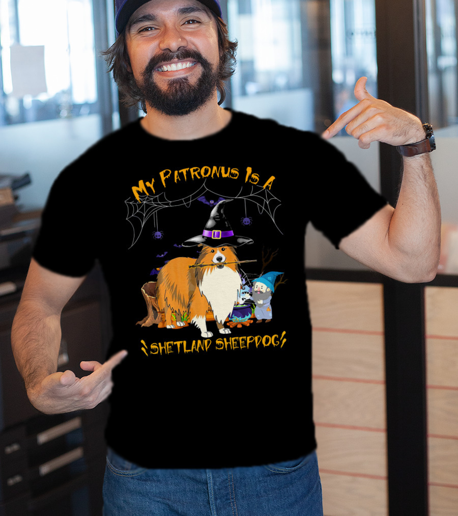 My Patronus Is A Shetland Sheepdog Halloween Witch Hat And Gnome T-Shirt