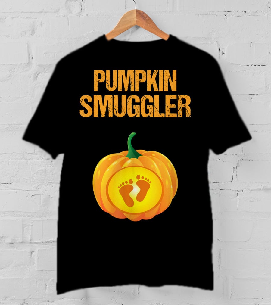 Pumpkin Smuggler Pregnancy Announcement With Baby Footprints T-Shirt