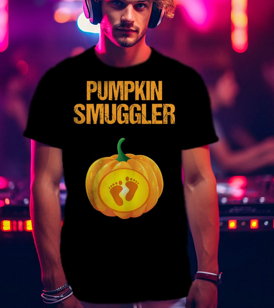 Pumpkin Smuggler Pregnancy Announcement With Baby Footprints T-Shirt