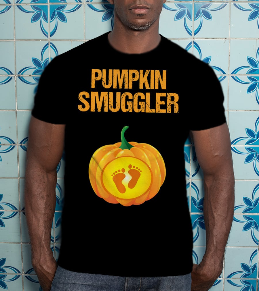 Pumpkin Smuggler Pregnancy Announcement With Baby Footprints T-Shirt