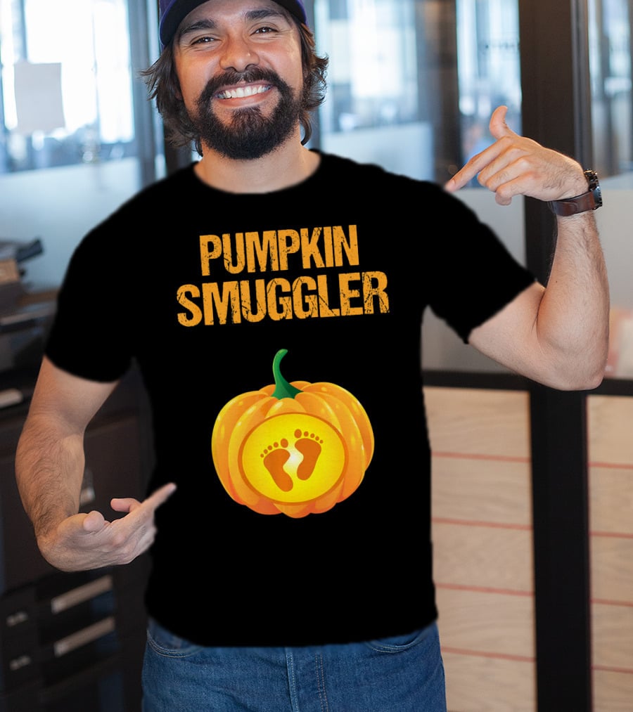 Pumpkin Smuggler Pregnancy Announcement With Baby Footprints T-Shirt