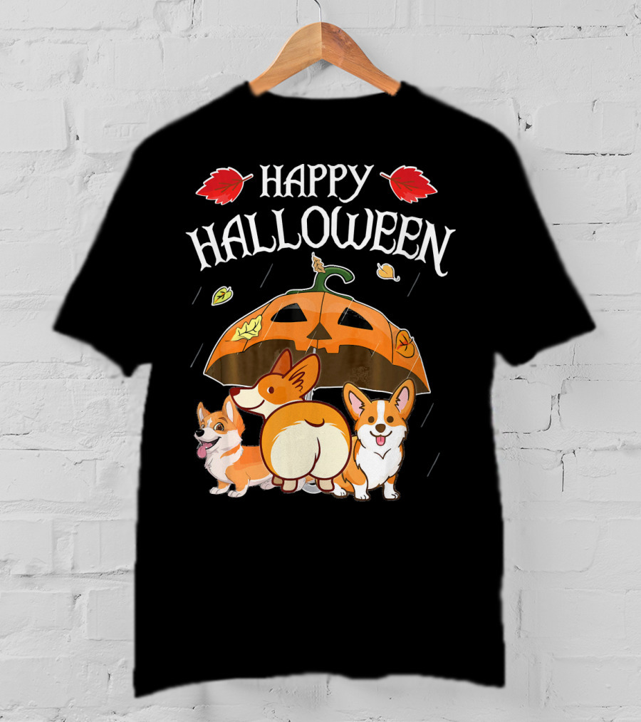Happy Halloween Welsh Corgis Pumpkin Umbrella Rain T-Shirt