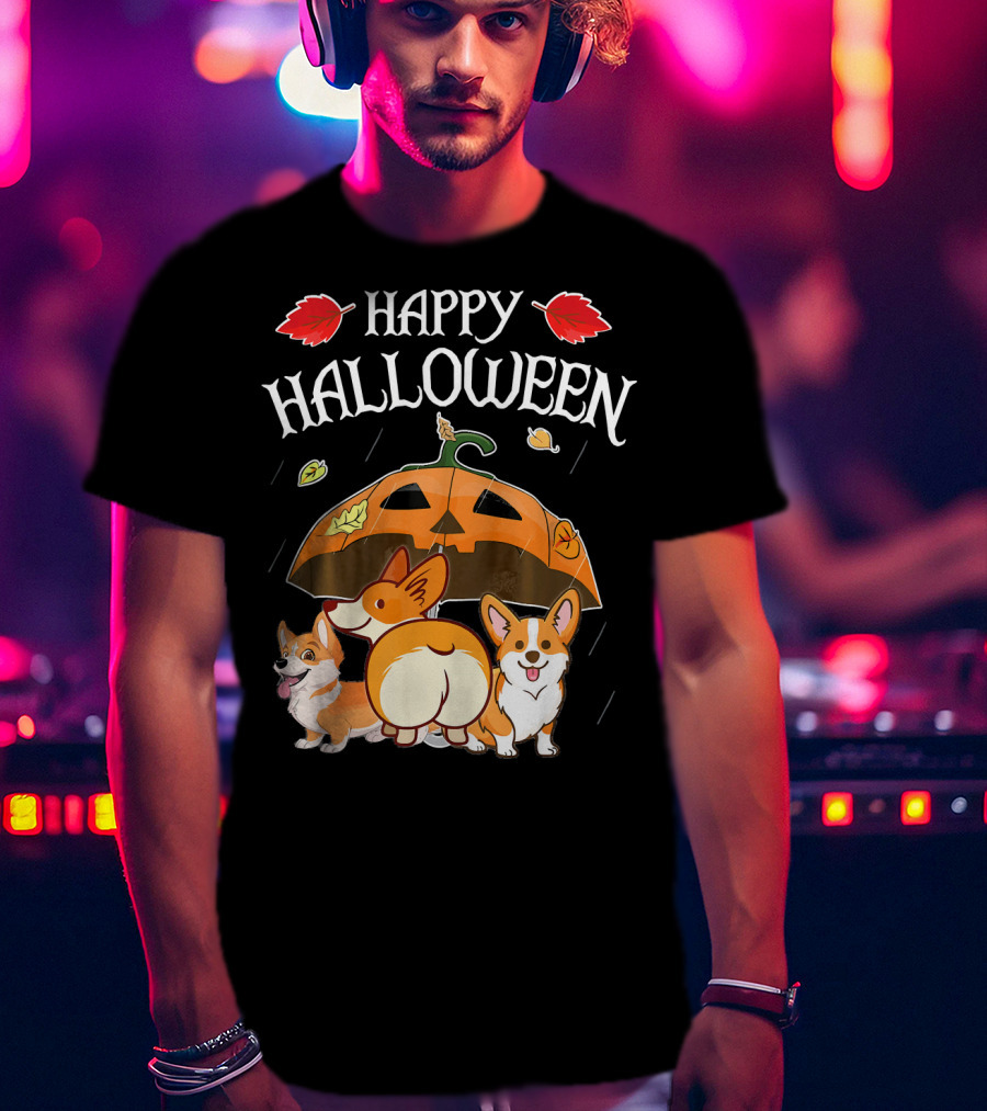 Happy Halloween Welsh Corgis Pumpkin Umbrella Rain T-Shirt