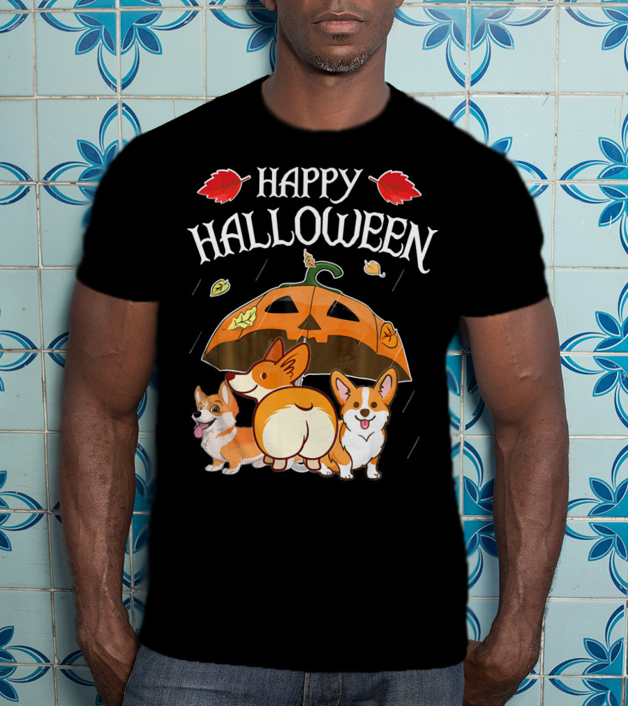 Happy Halloween Welsh Corgis Pumpkin Umbrella Rain T-Shirt