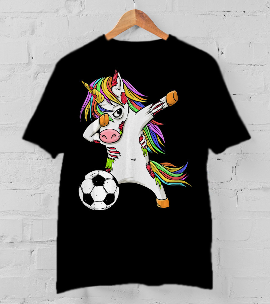 Zombie Unicorn Dabbing Halloween Soccer Ball T-Shirt