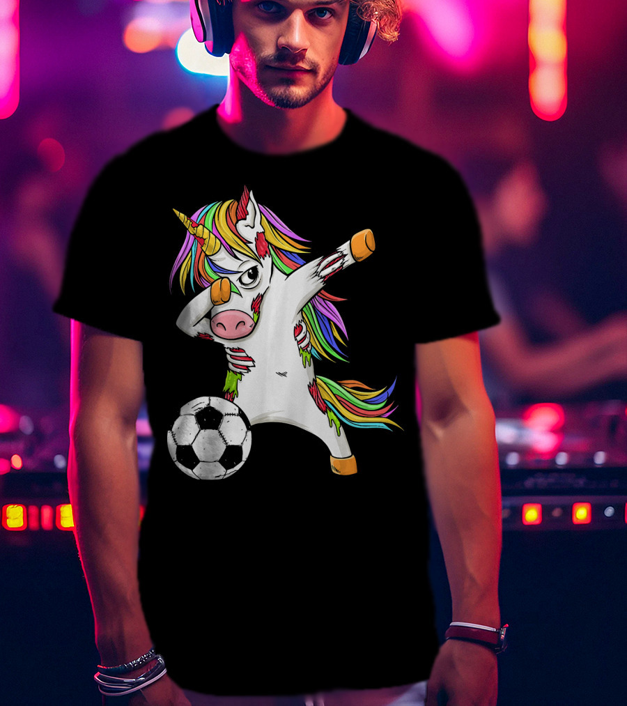 Zombie Unicorn Dabbing Halloween Soccer Ball T-Shirt