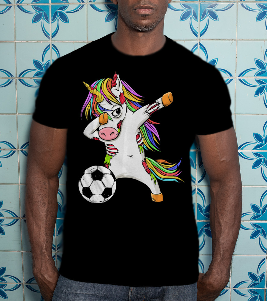 Zombie Unicorn Dabbing Halloween Soccer Ball T-Shirt