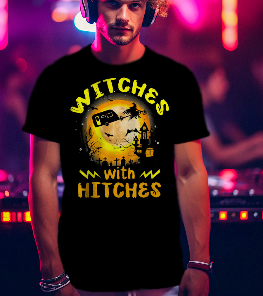 Witches With Hitches Halloween Camping Scene T-Shirt
