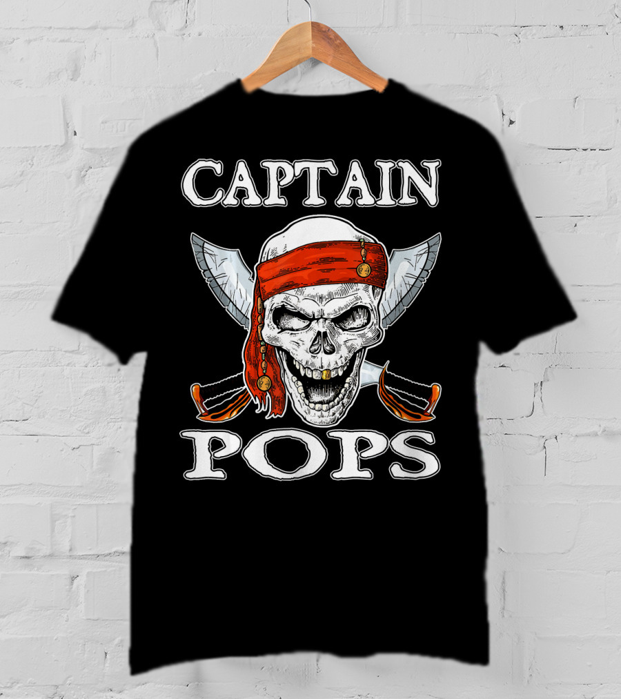 Captain Pops Funny Halloween Pirate Skull T-Shirt