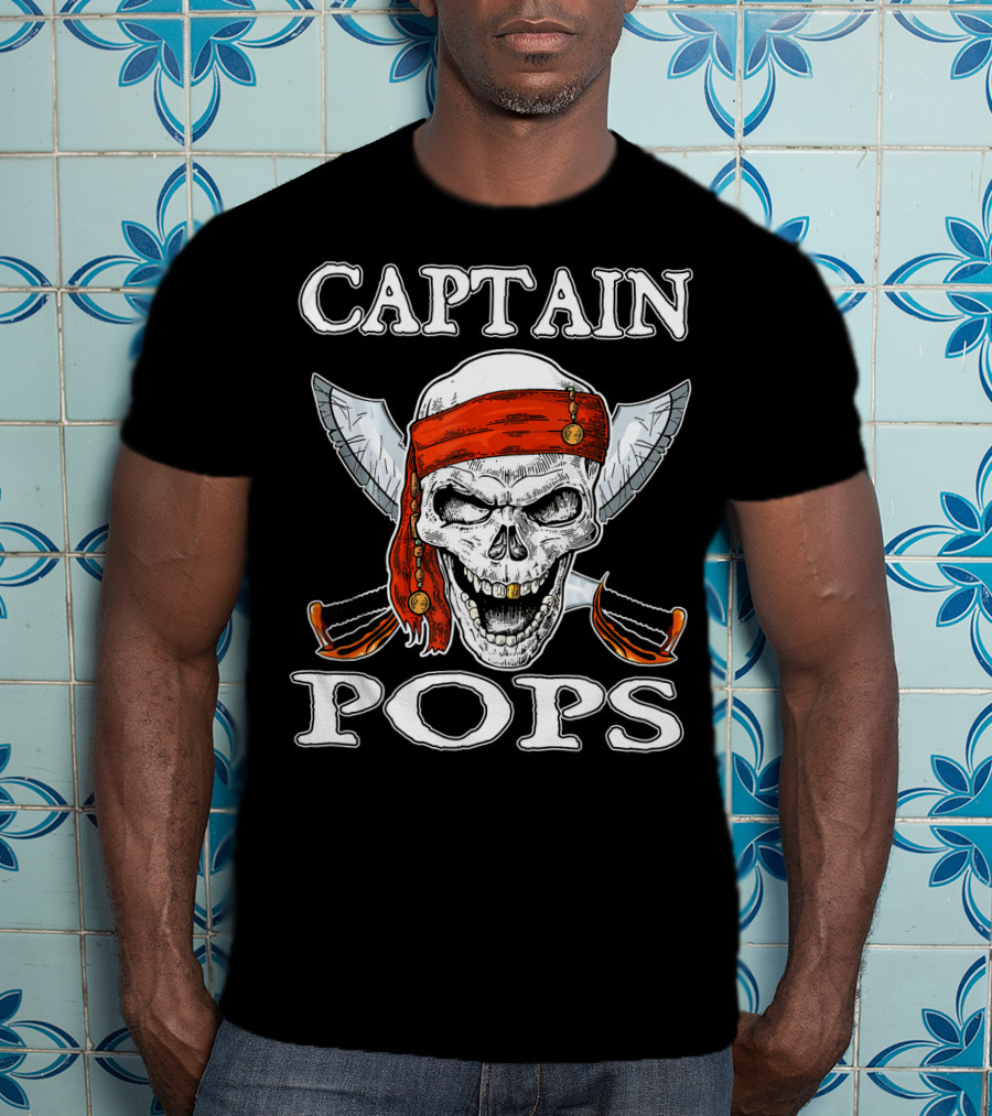 Captain Pops Funny Halloween Pirate Skull T-Shirt