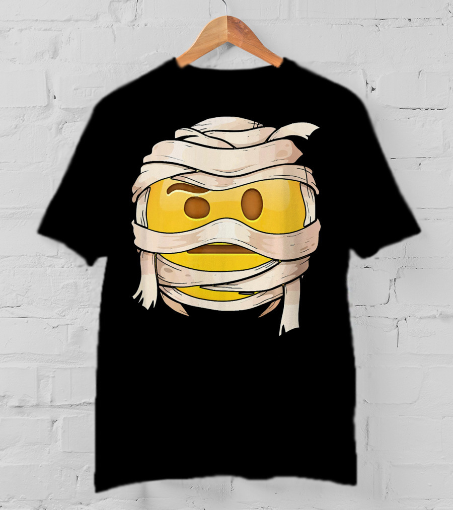 Face With Raised Eyebrow Emoji Wrapped Mummy Wink Out T-Shirt