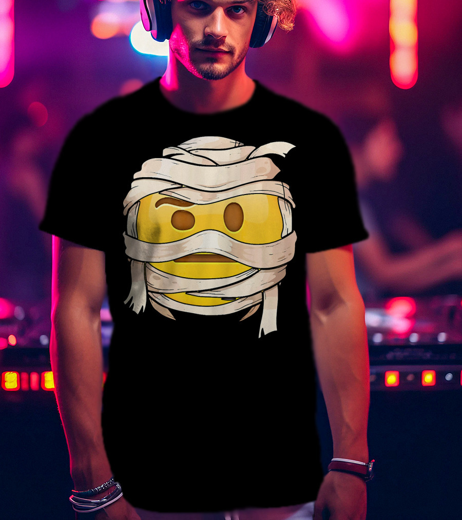 Face With Raised Eyebrow Emoji Wrapped Mummy Wink Out T-Shirt