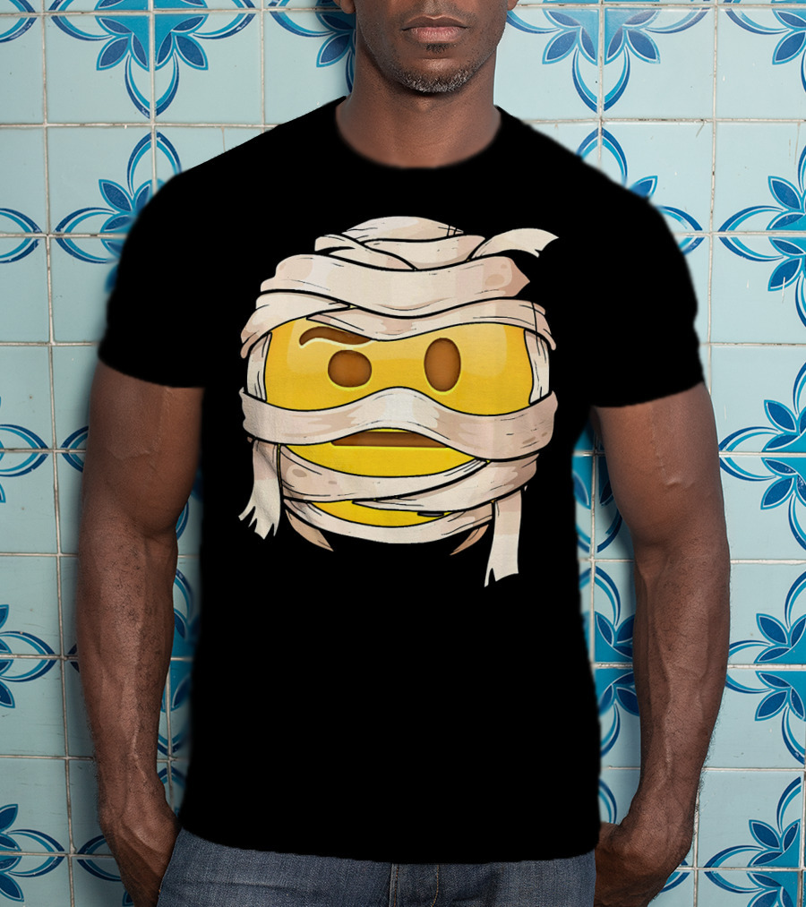 Face With Raised Eyebrow Emoji Wrapped Mummy Wink Out T-Shirt