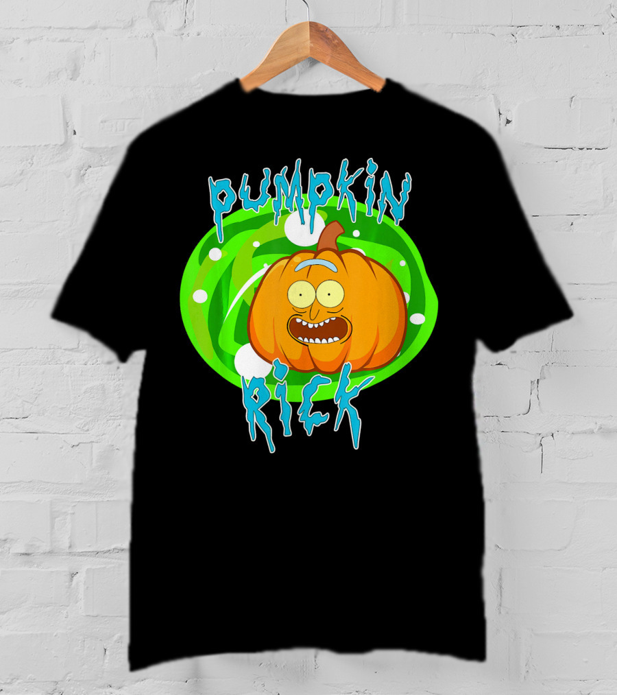 Pumpkin Rick Halloween Parody With Green Portal And Cartoon Face T-Shirt