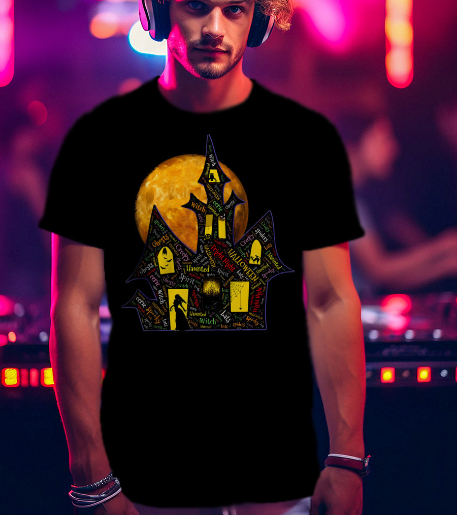 Creepy Ghosts Witch Haunted Spirit Halloween Haunted Mansion Full Moon T-Shirt