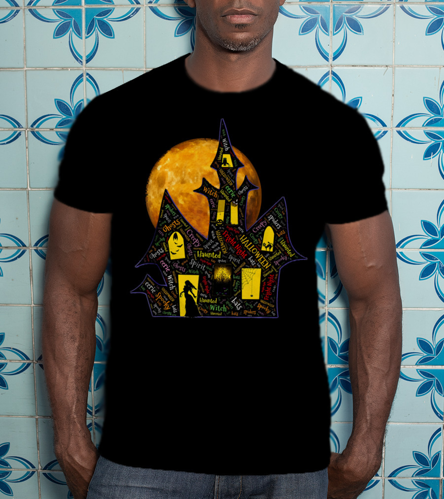 Creepy Ghosts Witch Haunted Spirit Halloween Haunted Mansion Full Moon T-Shirt