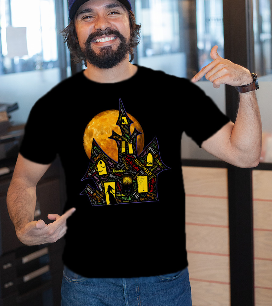 Creepy Ghosts Witch Haunted Spirit Halloween Haunted Mansion Full Moon T-Shirt