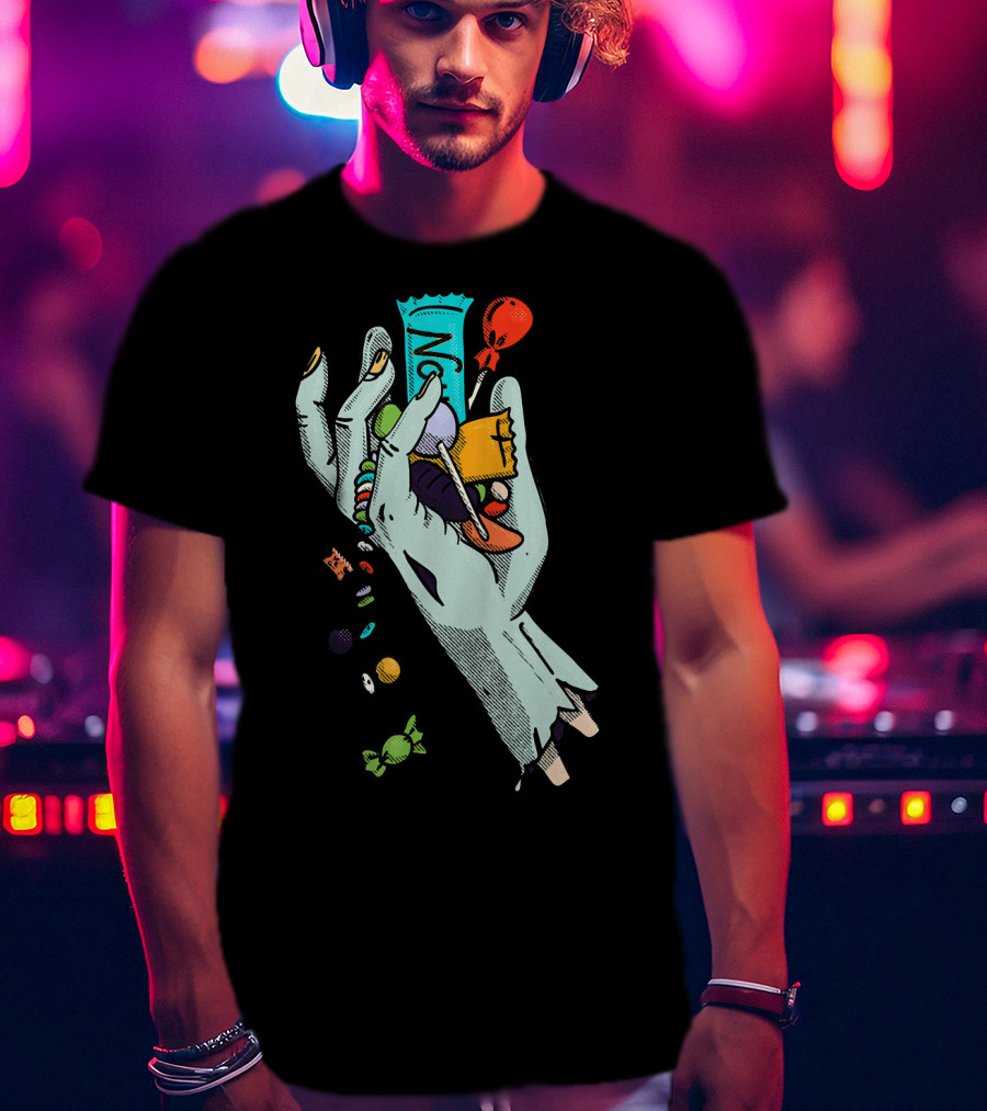 Holidaze Trick Or Treat Zombie Hand No Treats Candies Balloon T-Shirt