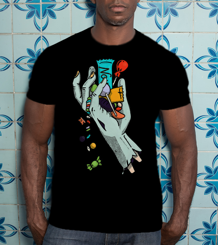 Holidaze Trick Or Treat Zombie Hand No Treats Candies Balloon T-Shirt